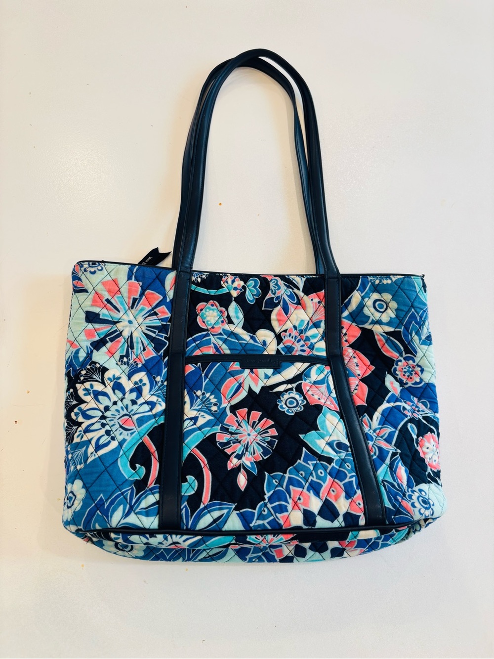 Vera Bradley Lotus Flowers Tote in Navy, Aqua and Coral size H 10 W 15 - Picture 3 of 9